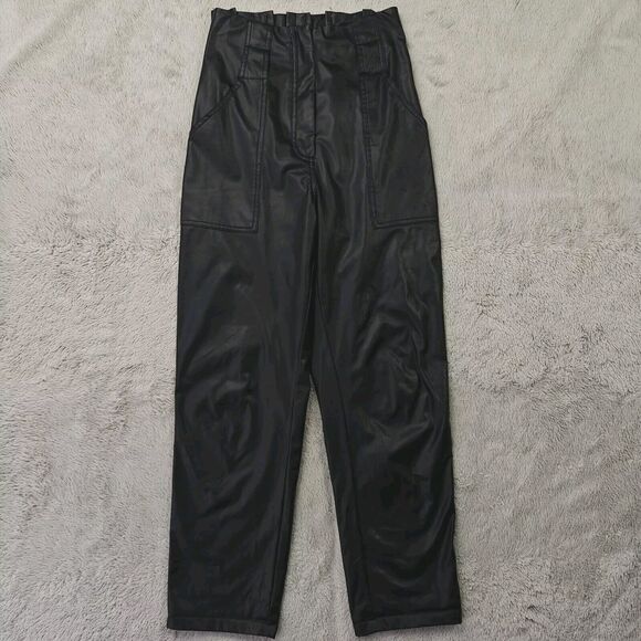 PrettyLittleThing Faux Leather Pants Women's 4 US Black High Waist Straight Leg - Picture 1 of 10